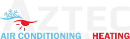 Aztec air conditioning and heating logo which fatures snowflake and fire icons
